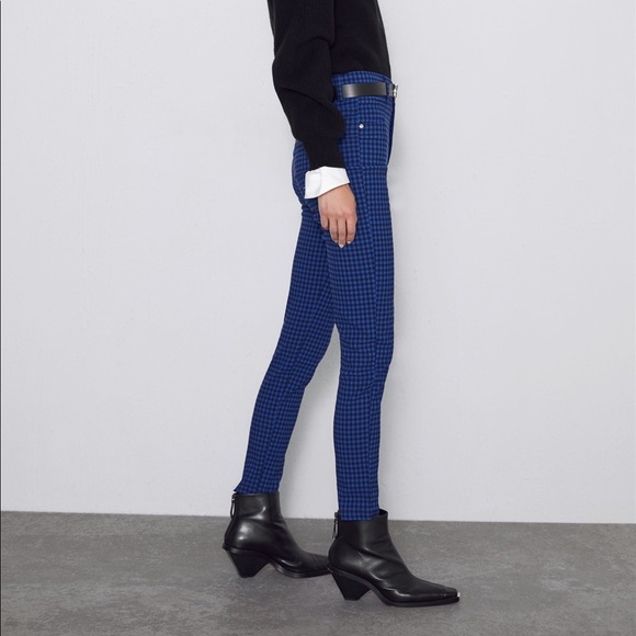 Zara Blue Gingham Leggings NWT - Picture 3 of 4